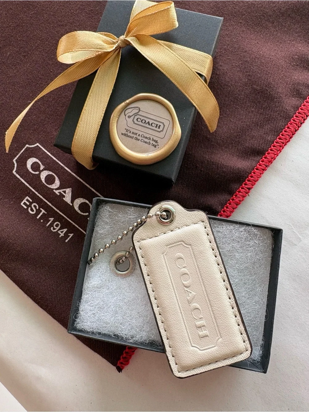 Y2K Coach Immaculate Ivory White Vintage Leather Hang Tag Bag Charm | Large 2.5”